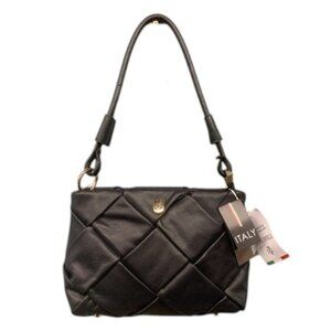 Isadora Italy Black Quilted Leather Shoulder Bag Gold Hardware Made in Italy NWT